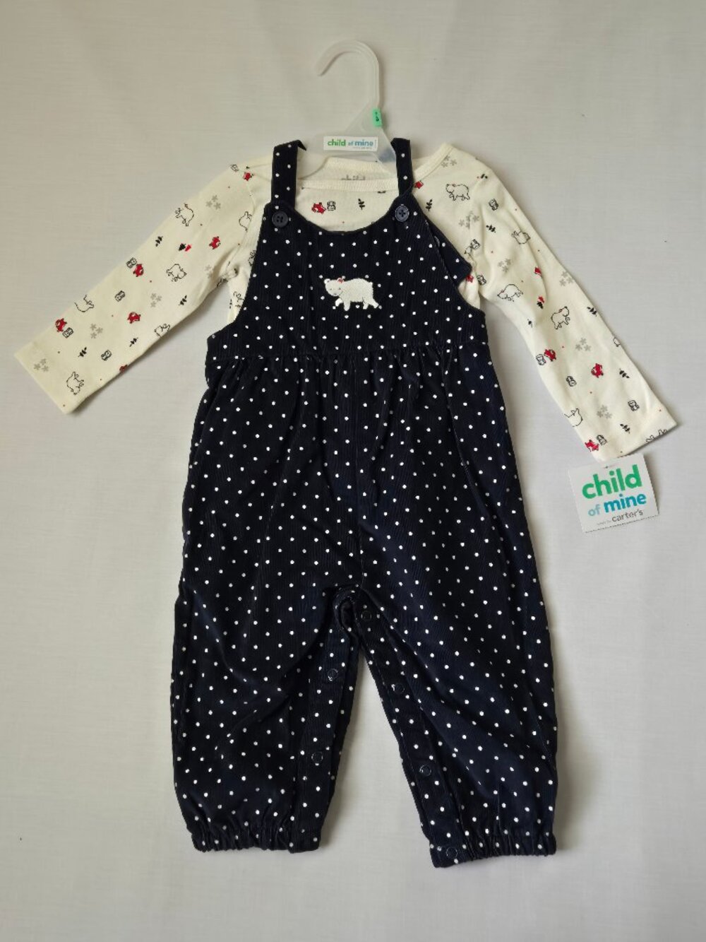 Child of Mine Carter’s Baby Girl Polar Bear Overall Set 6-9M NWT